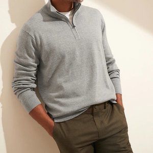 Banana Republic Premium Cashmere Half Zip Sweater - Light Grey
